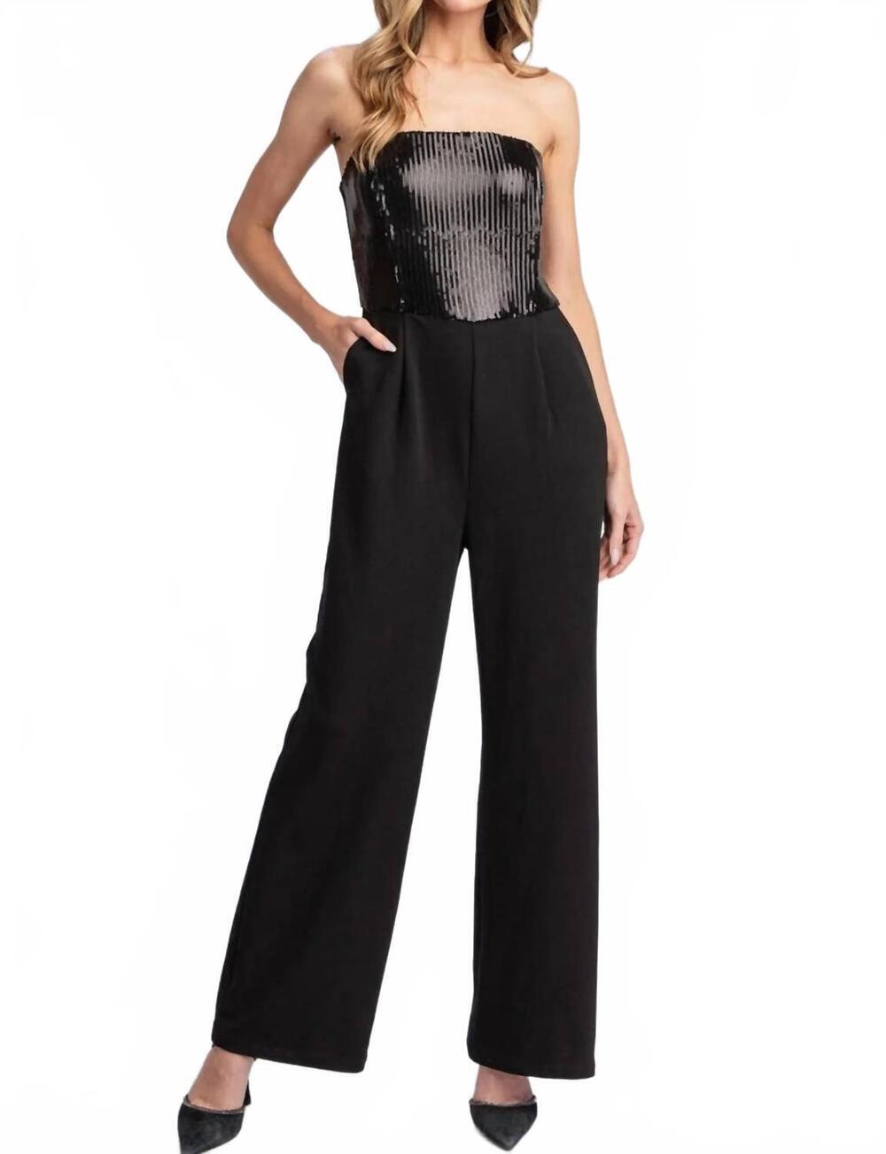 NEW EE:SOME sequin strapless jumpsuit in black